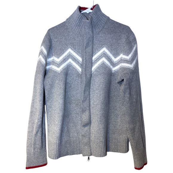 Banana Republic Alpine Mock Neck Zip Front Sweater Light Grey Heather L - Picture 2 of 6